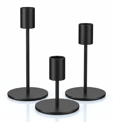 3er-Set Kerzenhalter für Stabkerzen, Metall, Schwarz, 8–16 cm