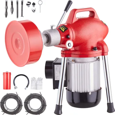 Produktbild von VEVOR Rohrreinigungsmaschine 120 Fuß x 5/8 Zoll, 370 W elektrische Rohrreinigungsmaschine mit manueller Zufuhr – mit 3 Stahlkabeln, 7 Schneidern und CW/CCW-Steuerung für 1,6" bis 4" Rohre