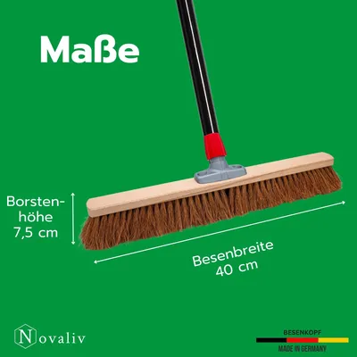 Obrázok produktu pre Novaliv kokosová metla 60 cm s násadou Metla s kokosovými štetinami Metla s prírodnými štetinami a násadou Ideálna ako dielenská metla Halová metla Priemyselná metla Domová metla Zametacia metla Maliarska metla Metla na vlasy Metla na terasu Mäkká metla
