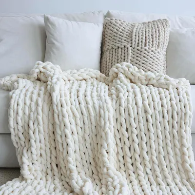 Imagen del producto de Manta de punto grueso, hecha a mano, de 127x152 cm, ideal para sofá y cama