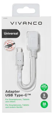 Produktbild von ViVanco™DCAVVUSBC30A02W, 0,1 m, USB A, USB C, USB 3.2 Gen 1 (3.1 Gen 1), 5 Gbit/s, Weiß
