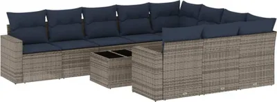 Produktbild von 11-tlg. Garten-Sofagarnitur mit Kissen Grau Poly Rattan