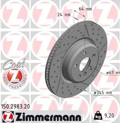 Produktbild von ZIMMERMANN Bremsscheibe Hinten Rechts für BMW 3 Touring (G21) 345mm 150.2983.20