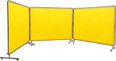 Obrázek produktu pro Svařovací clona s rámem, 6' x 8' 3panelová svařovací clona, nehořlavá vinylová svařovací ochranná clona na 12 otočných kolečkách (6 uzamykatelných), pohyblivá a profesionální pro dílnu, žlutá