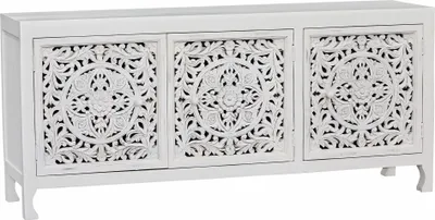 Immagine prodotto di Milani Home - madia credenza 3 ante 180 x 45 x 80 cm, legno di mango, bianco