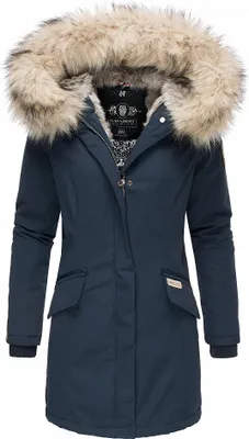 Navahoo Premium Damen Winterjacke Parka Mantel Jacke Kunstfell Gefüttert Kapuze Cristal Navy Gr. 40 - L