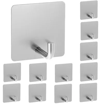 Productafbeelding van Famanu – Set van 12 zelfklevende handdoekhaken, gemaakt van roestvrij staal 304, geschikt voor badkamer, keuken en kantoor, eenvoudig te bevestigen