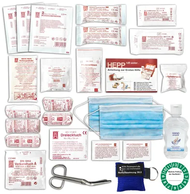 Produktbild von KFZ Auto-Verbandkasten - Füllung nach aktueller DIN 13164 Plus 2 - mit Hygiene-Gel & Notfallbeatmungshilfe