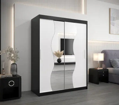 Obrázok produktu pre Šatníková skriňa so zrkadlami ULRIKA - šírka 150 cm, čierna / biela