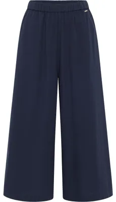 Produktbild von Damen Culotte Hose aus 100% Baumwolle mit Gummizug in der Taille, weiter Schnitt, Blau, Größe L