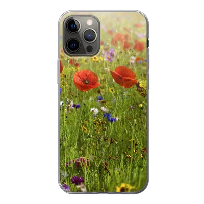 Produktbild von MuchoWow® Handyhülle Schutzhülle Hülle für iPhone 13 Pro Frühling - Blumen - Rot - Mohn - Gras - Grün Silikon Softcase Handy Hülle - Handy-Tasche