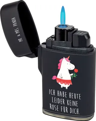 Produktbild von Mr. & Mrs. Panda sturmfeuerzeug Einhorn Dame - Schwarz - Geschenk, Einhörner, sturmfeuerzeuge, Feuerzeug, zigarettenanzünder, Gasfeuerzeug, Trennung, Zünder, Unicorn