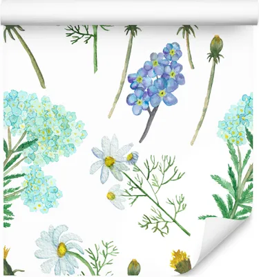 Zdjęcie produktu dla Tapeta Do Jadalni Dzikie Polne KWIATY Zioła Liście Dzika natura z efektem 3D