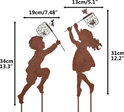 Produktbild von 1 Paar dekorative Metall-Gartenstecker mit Schmetterlingsmotiven (Junge und Mädchen), Frühlingsdeko