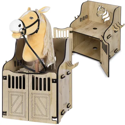 Image de Hoofly Hobby Horse Support mural pour écurie pour 1 cheval - Accessoire Hobby Horse pratique avec portes, espace de rangement & crochets