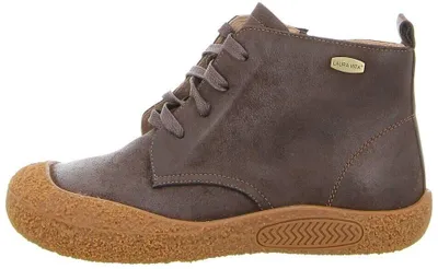 Produktbild von LAURA VITA Barfuß Stiefelette Gocmbo 33 choco aus weichem Leder braun mit flexiblem Gummiboden Schnürung und Reissverschluß Innenseite Größe 39 EU