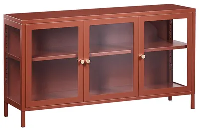 Produktbild von BELIANI Metallschrank Goldbraun Stahl mit Glasfront 35 x 115 x 65 cm Sideboard mit Griffen 3 Türen 2 Regalböden Wohnzimmer Büro Arbeitszimmer Flur Bad