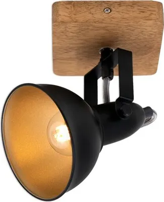 Produktbild von Wandspot retro vintage dreh- &schwenkbar 1xE14 Schwarz-Gold Metall-Holz Briloner