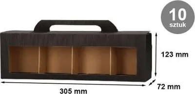 Obrázek produktu pro Černé krabice z vlnité lepenky na 4 sklenice 305 x 72 x 123 mm, 10 kusů