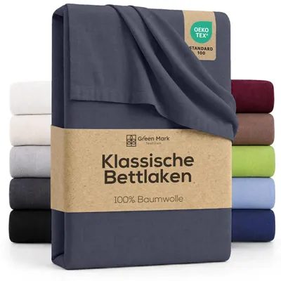 Produktbild von Bettlaken 180x275 cm Anthrazit Grau 100% Baumwolle flach ohne Gummi