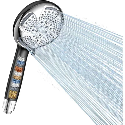 Produktbild von Duschkopf mit Filter, 7 Strahlarten, 15-stufige Filtration, Hochdruck, Schwarz