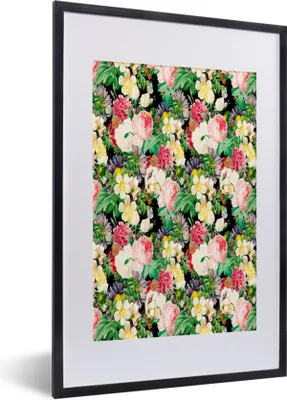 Produktbild von MuchoWow® MuchoWow® Gerahmtes Poster Blumen - Frühling - Muster 40x60 cm - Poster mit zchwarzem Bilderrahmen - Poster in Rahmen