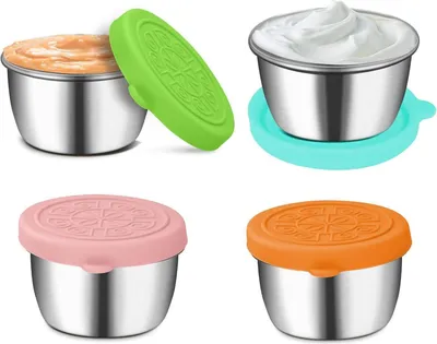 Zdjęcie produktu dla zestaw 4 pojemników na dressing 50 ml szczelnych akcesoriów do bento box pojemnik na sos ze stali nierdzewnej
