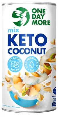 Produktbild von OneDayMore | Keto Nuss Mix Coconut ohne Zuckerzusatz | Erdnüsse, Kokoschips, Pistazien, weiße Schokolade, Spirulina 600 g