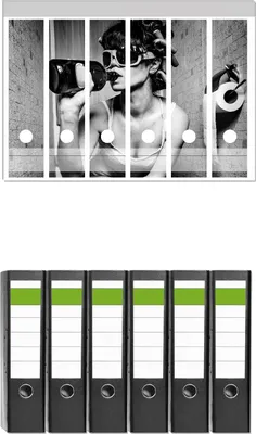 Produktbild von Wallario 6 Stück breite Ordner inkl. Klebeetiketten mit Motive Kloparty - Sexy Frau auf Toilette mit Weinflasche -  Set mit Rückenschildern / Ordnerrücken Stickern