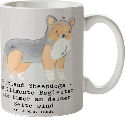 Produktbild von Mr. & Mrs. Panda Tasse Shetland Sheepdog Freund - Grau Pastell - Geschenk, Hunderassen Eigenschaften, Hundeliebhaber, Geschenktasse, Kaffeebecher, kaffeetasse keramik
