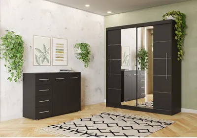 Produktbild von 2er-Set Schwebetürenschrank mit zwei Spiegeln und Zierleisten Schwarz/Schwarz TORINO III Kommode FRIDA 01