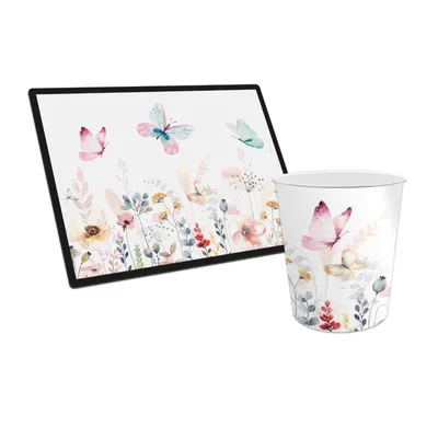 Produktbild von itenga Papierkorb mit Schreibunterlage Motiv Schmetterling
