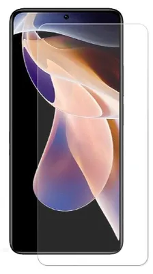 A clear screen protector is shown laid over a smartphone screen.