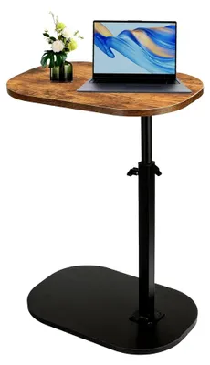 Produktbild von Verstellbarer C-förmiger Beistelltisch, 360° drehbar, Sofatisch für Wohnzimmer, kleiner Couchtisch für Bett und Badewanne (Schwarz-Retro)