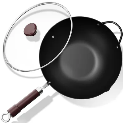 Kohlenstoffstahl-Wok mit Deckel, Ø 32 cm, für 3–5 Personen