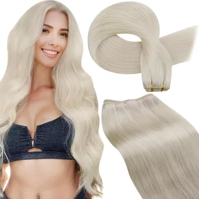 Produktbild von Tressen Extensions Echthaar zum Einnähen 45cm Platinblond Glatt 100g