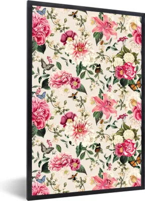 Produktbild von MuchoWow® MuchoWow® Gerahmtes Poster Blumen - Insekten - Rosa 60x90 cm - Poster mit zchwarzem Bilderrahmen - Kunst