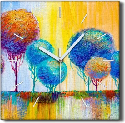 Produktbild von Coloray Hodiny Unikátní 30x30 cm  Tiché hodiny Pro obývací pokoj a kuchyň Nástěnné hodiny Plátno Černé ručičky hodin - Malování stromu