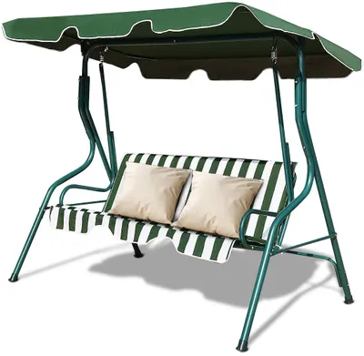 Produktbild von Hollywoodschaukel, 3-Sitzer Gartenschaukel mit Sonnendach, Schaukel aus Stahl (Grün)
