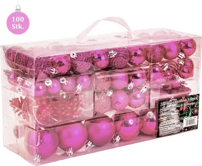 Produktbild von 100 teiliges  Set Lamettini Pink Weihnachtskugeln Spitze Lametta Anhänger