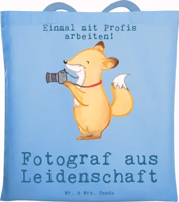 Produktbild von Mr. & Mrs. Panda Tote Bag Fotograf Leidenschaft - Sky Blue - Geschenk, Einkaufstasche, Ausbildung, Schultasche, Tasche, Spruch, canvas, Hochzeitsfotograf, Shopping, Beruf