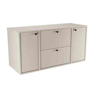 Obrázok produktu pre WENA Skrinka pod umývadlo 2 dvierka 2 zásuvky 120 cm, rovné čelá, kovové úchytky v čiernej farbe (farba: kašmír)