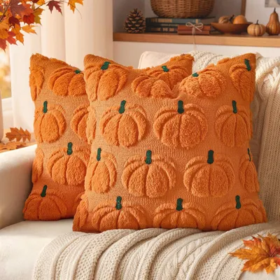 Produktbild von Set aus 2 Kissenbezügen 45x45 cm Herbstdesign Kürbis