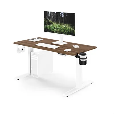 Produktbild von Ergonomischer, höhenverstellbarer Schreibtisch, weiß/Nussbaum: 120 x 60 cm: ARIA