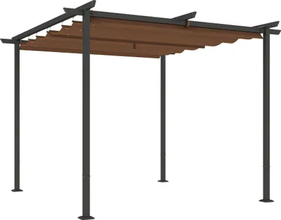 Image de Outsunny Pergola jardin extérieur 3 x 3 m pergola rétractable coulissante, tonnelle de jardin en toile polyester 180g/m² haute densité, abri soleil UPF30+ pour terrasse, patio, arrière-cour, marron