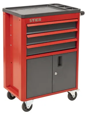 Immagine prodotto di Carrello per officina e armadi STIER, non attrezzato, con 3 cassetti, chiusura a chiave, 2 ruote girevoli e 2 fisse premontate