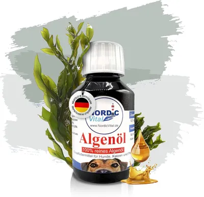 Produktbild von Algenöl 100% vegan und fischfrei reich an Omega-3-Fettsäuren, 100ml Flasche Einzelfuttermittel für Hunde, Katzen und Pferde