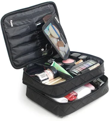 Produktbild von Große Kosmetiktasche, Schminktasche, doppellagig für Damen, Make-up-Tasche, Kosmetiktasche, Kulturbeutel, 25 x 20 x 11 cm