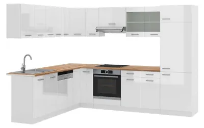 Produktbild von Eckküche Vicco R-Line Weiß Hochglanz/Weiß 287 x 227 cm, AP Eiche, Model 42378