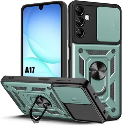 Image de Coque pour Samsung Galaxy A17 4G/5G, Rigide Antichoc avec Anneau et Protection Objectif - Vert Nuit
